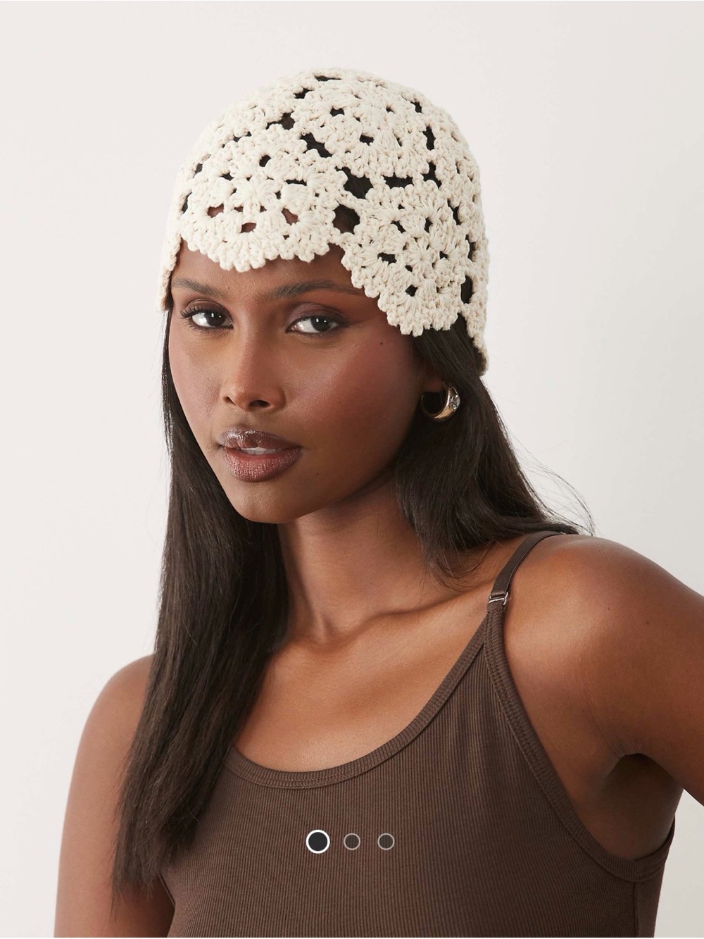 Crochet Lace Beanie Hat in Cream - Women Accessories